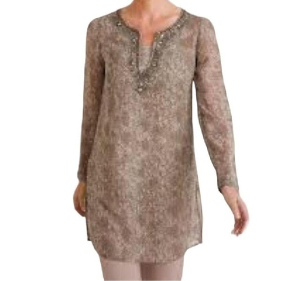 Chico's chiffon snake‎ skin print V neck 2 in 1 tunic - Picture 2 of 8